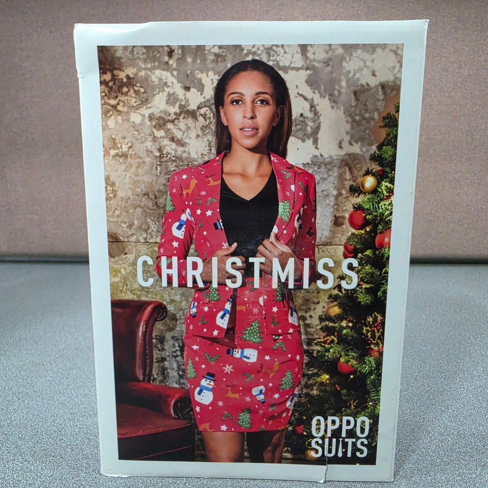 OppoSuits Christmiss Skirt Suit Womens 10 Red Snowman Reindeer Excellent